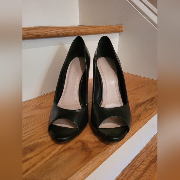 BCBG Black Leather Open Toe Pumps - Picture 2 of 8